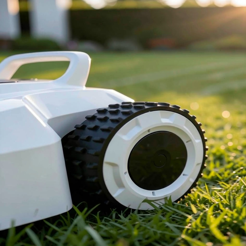 Détail des roues et du plateau de coupe du robot VERDA